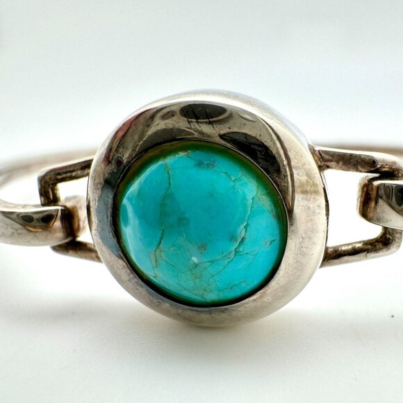Vtg Taxco Sterling Silver Turquoise Bracelet Mexico 6.5 Inch - Picture 3 of 9